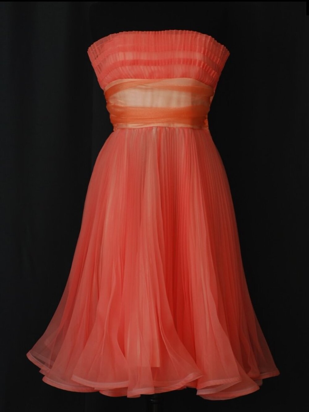 Betsey Johnson Strapless & Pleated Coral Party Dress - USA